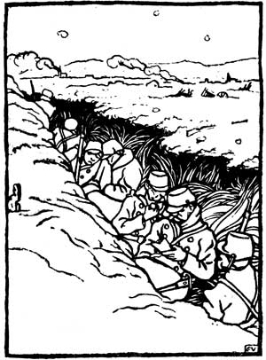 Ф.Валлоттон. В траншее. Иллюстрация из альбома «Такова война». 1915