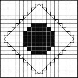 Рис. 12. Растровая ячейка, расположенная под углом 45°, состоящая из 180 точек