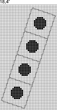 Рис. 15. Четыре растровые ячейки, расположенные под углом с рациональным значением тангенса, с одинаковой последовательностью выполнения шагов