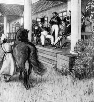 Б.М.Кустодиев. В гостях у генерала. Иллюстрация к рассказу «Свечка» Л.Н.Толстого. 1905 г.