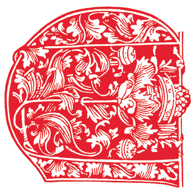 Рис. 5. В отличие от западных типографов Франциск Скорина оттиснул свою буквицу не черной краской, а киноварью. Инициал «С» из «Малой подорожной книжки». Вильно, 1525 год