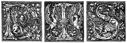 Рис. 11. Ксилографические инициалы Лукаса Кранаха Старшего создавались в переходное время: новый, антиквенный алфавит и ренессансная орнаментика совмещены в них со старой, готической трактовкой форм. Виттенберг, 1512 год