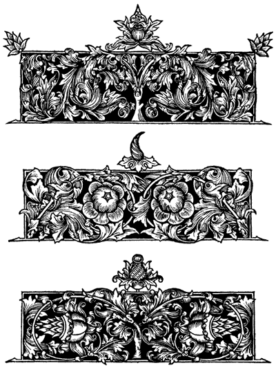 Рис. 8. Орнаментальные заставки федоровского Апостола «по своему художественному достоинству стоят так высоко, что их смело можно считать лучшими из всех известных заставок книг кирилловской печати» (Зернова А.С. Орнаментика книг Московской печати XVI-XVII веков. М., 1952. С. 14). Москва, 1564 год