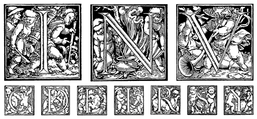Рис. 13. За строгой литерой классического рисунка фигурки детей кажутся еще более оживленными и непоседливыми. Инициалы из «детских» алфавитов Ганса Гольбейна Младшего. Базель, 1522-1523 годы