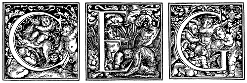 Рис. 14. Судя по технике исполнения, в этих инициалах гравер испытал влияние не Ганса Гольбейна Младшего, а Альбрехта Дюрера. Ксилографии из «детского» алфавита Ганса Вейдица. Типография Генриха Штайнера. Аугсбург, 1521 год