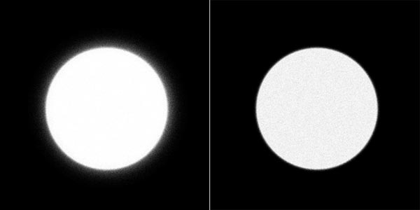 Рис. 3. Вид «мягкой» (а) и «жесткой» (б) растровых точек на фотоформе