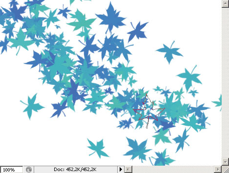 Вот она — хитрая настройка кисточки! Проводим кисточкой, а листьев получается много, все под разным углом и разного размера, да и цвет меняется…