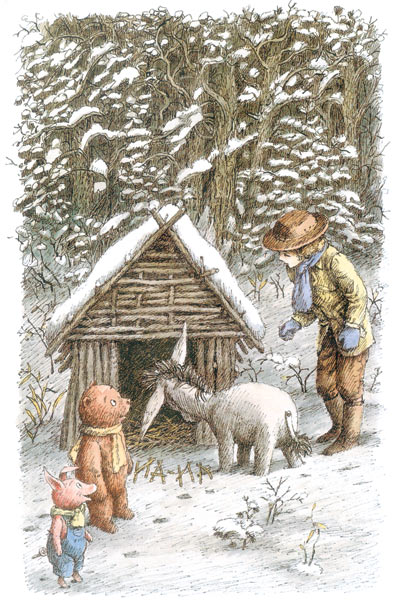 Новый дом Иа-Иа. 14Ѕ24 см. Тушь, перо, акварель. М.: Дет. лит., 1986, 1987; Мадрид: ANAYA. 1989; М.: ОАО «Московские учебники», 2006