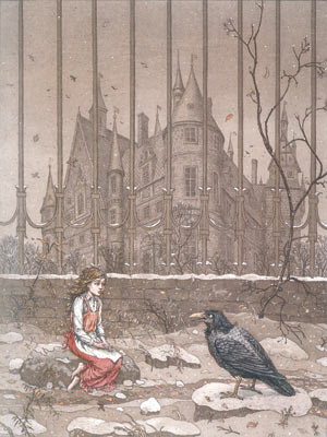 Иллюстрация к кн.: «Встреча Герды
с Вороном». 24Ѕ30 см. Офорт, акватинта, акварель. Андерсен Х.-К. Снежная королева Париж: Ipomee