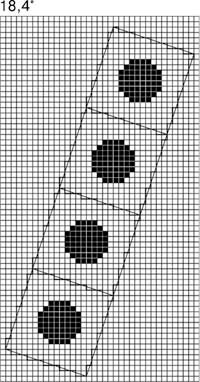 Рис. 15. Четыре растровые ячейки, расположенные под углом с рациональным значением тангенса, с одинаковой последовательностью выполнения шагов