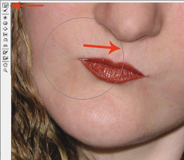 Рис. 20. Использование инструмента Деформация для уменьшения рта